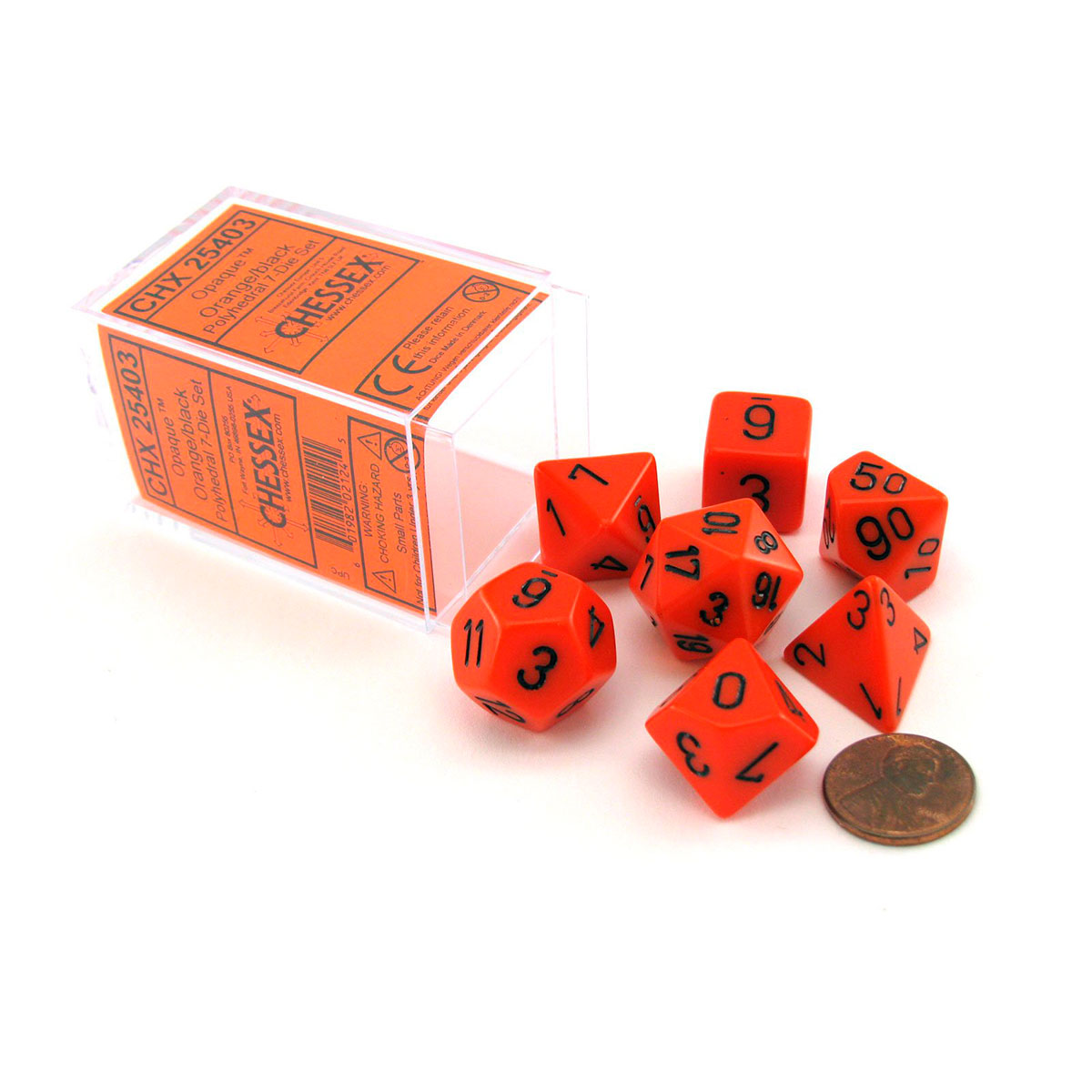 Dados Chessex Opaque Orange/Negro 7-Die