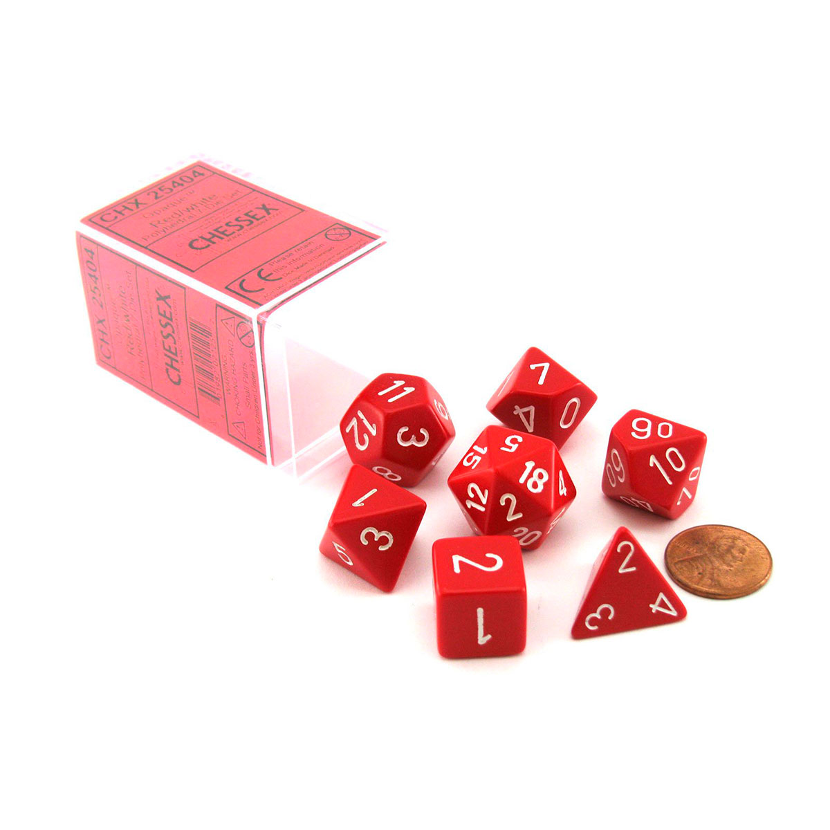 Dados Chessex Opaque Rojo/Blanco 7-Die